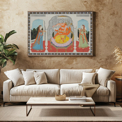 This captivating artwork portrays a majestic elephant-headed deity seated in a grandiose for Family Room