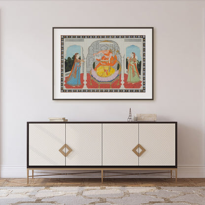 This captivating artwork portrays a majestic elephant-headed deity seated in a grandiose for Foyer