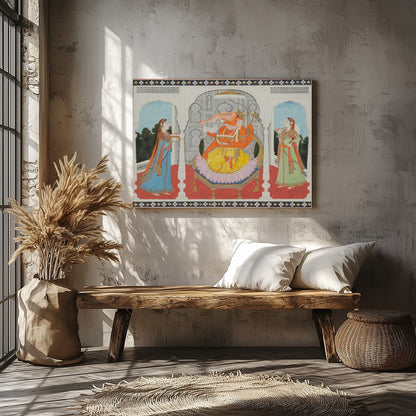 This captivating artwork portrays a majestic elephant-headed deity seated in a grandiose for Veranda