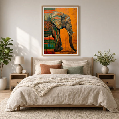 Immerse yourself in the grandeur of this majestic elephant artwork, showcasing vibrant contemporary for Bedroom