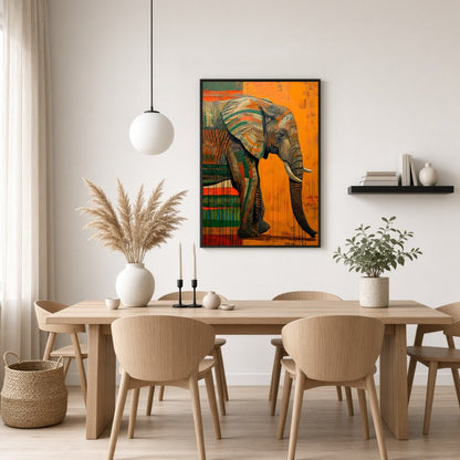 Immerse yourself in the grandeur of this majestic elephant artwork, showcasing vibrant contemporary for Dining