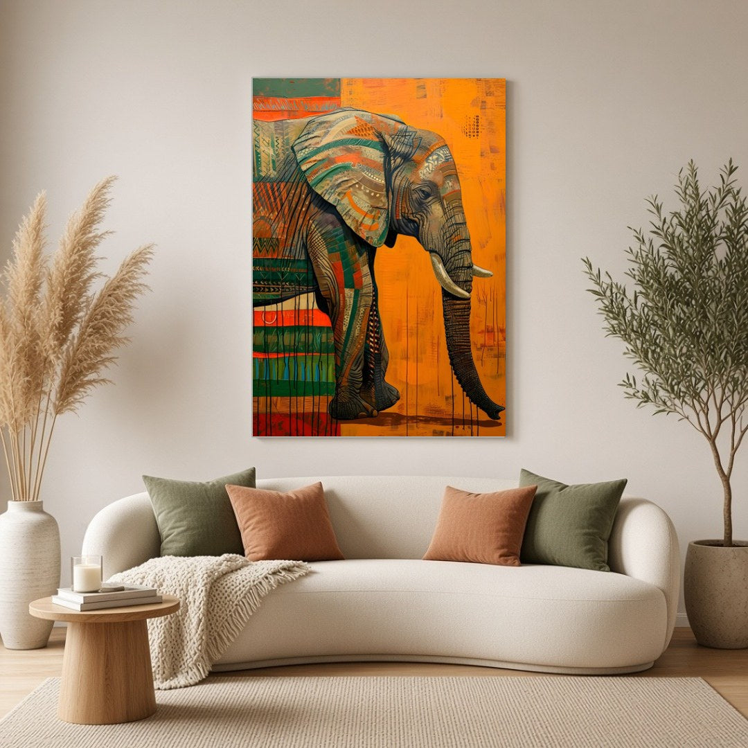Immerse yourself in the grandeur of this majestic elephant artwork, showcasing vibrant contemporary for Living Room
