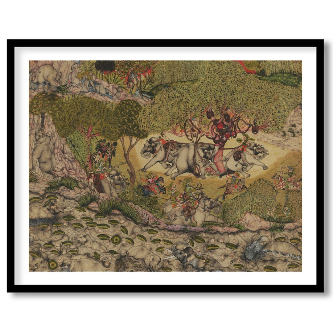 This exquisite artwork captures a vibrant scene of elephants journeying through a lush, verdant for bedroom
