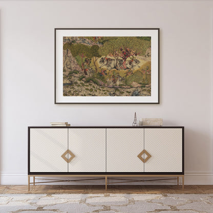 This exquisite artwork captures a vibrant scene of elephants journeying through a lush, verdant for Foyer