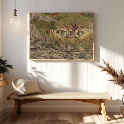 This exquisite artwork captures a vibrant scene of elephants journeying through a lush, verdant for Hallway