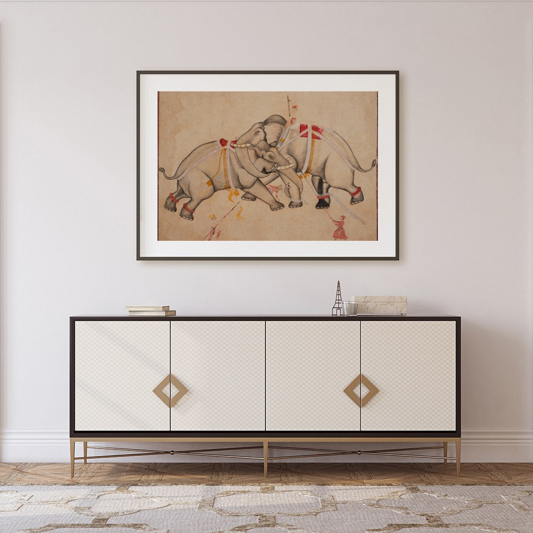 Imbued with tranquility and grace, 'Majestic Elephants Dance' captures a timeless moment of for Foyer
