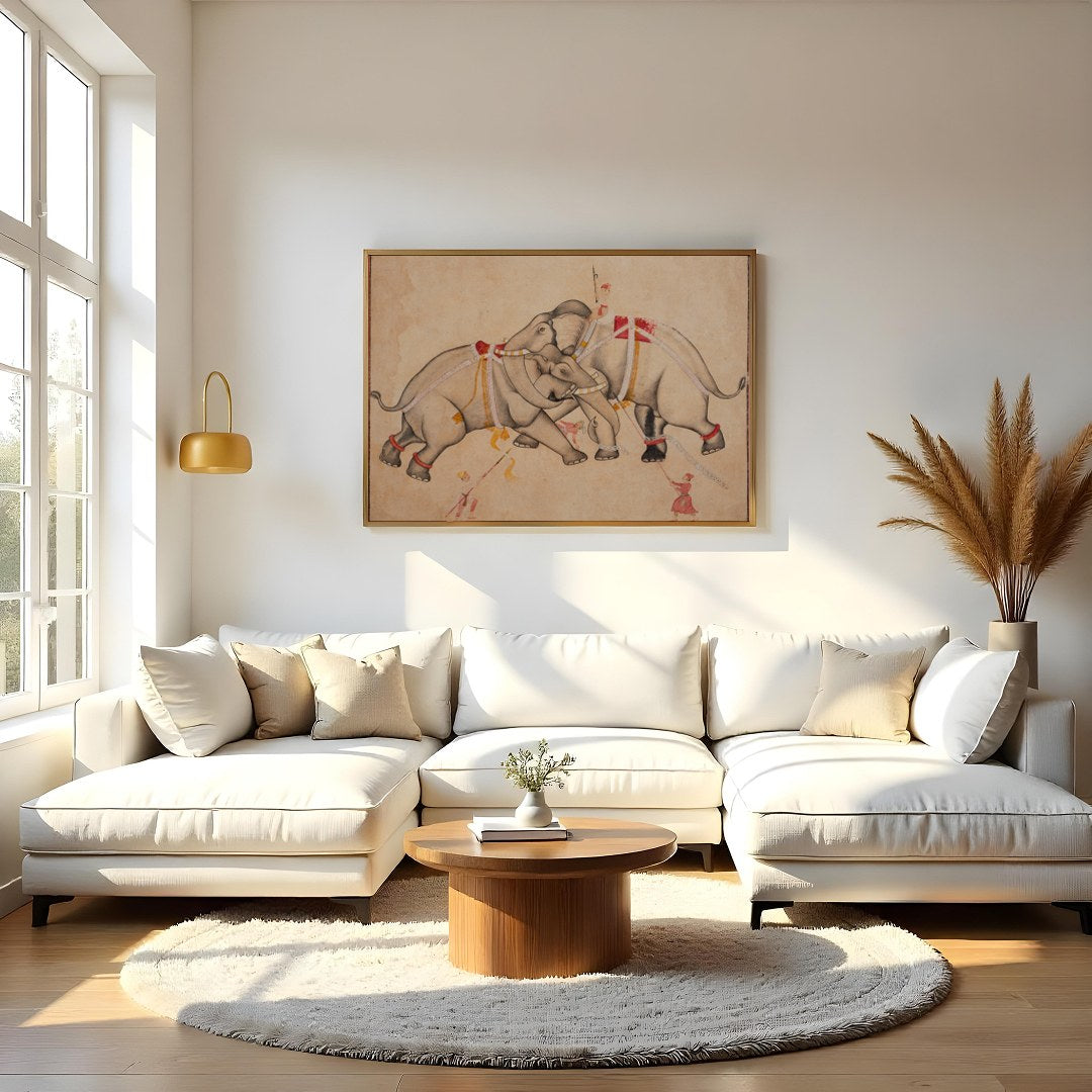 Imbued with tranquility and grace, 'Majestic Elephants Dance' captures a timeless moment of for Living Room