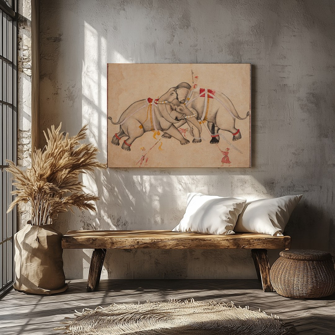 Imbued with tranquility and grace, 'Majestic Elephants Dance' captures a timeless moment of for Veranda