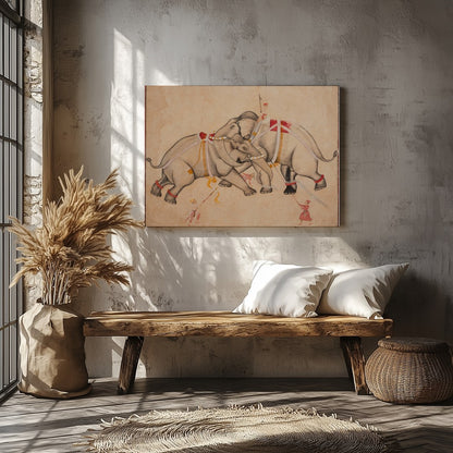Imbued with tranquility and grace, 'Majestic Elephants Dance' captures a timeless moment of for Veranda
