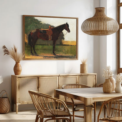 Immerse yourself in the tranquility of this captivating artwork featuring a majestic horse against for Dining
