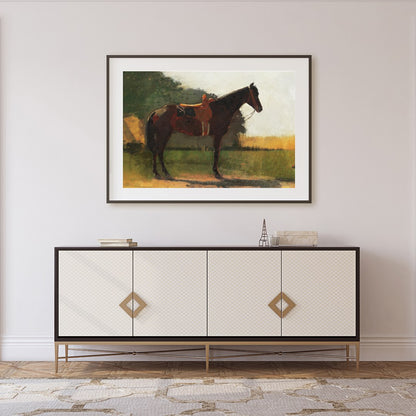 Immerse yourself in the tranquility of this captivating artwork featuring a majestic horse against for Foyer