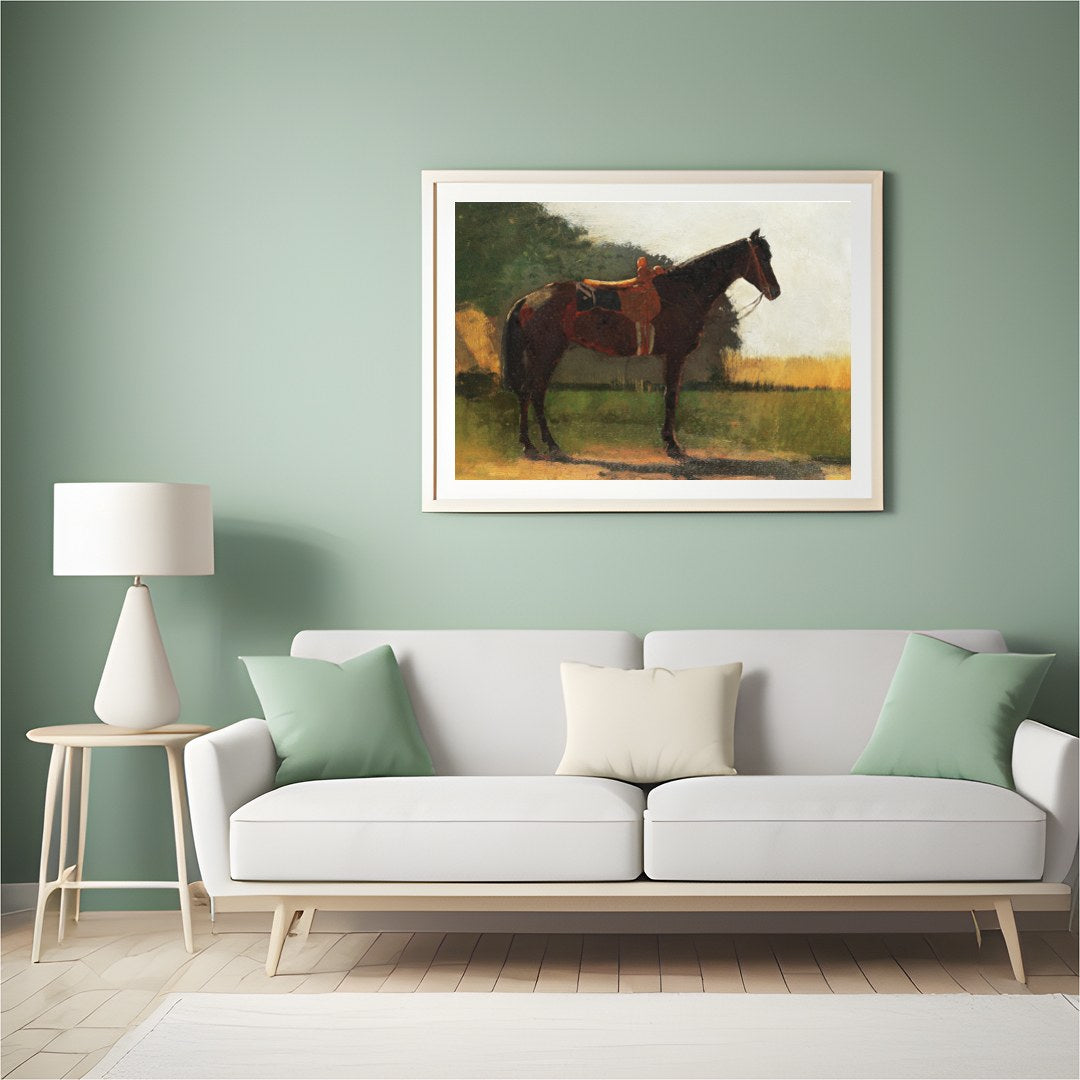 Immerse yourself in the tranquility of this captivating artwork featuring a majestic horse against for Hall