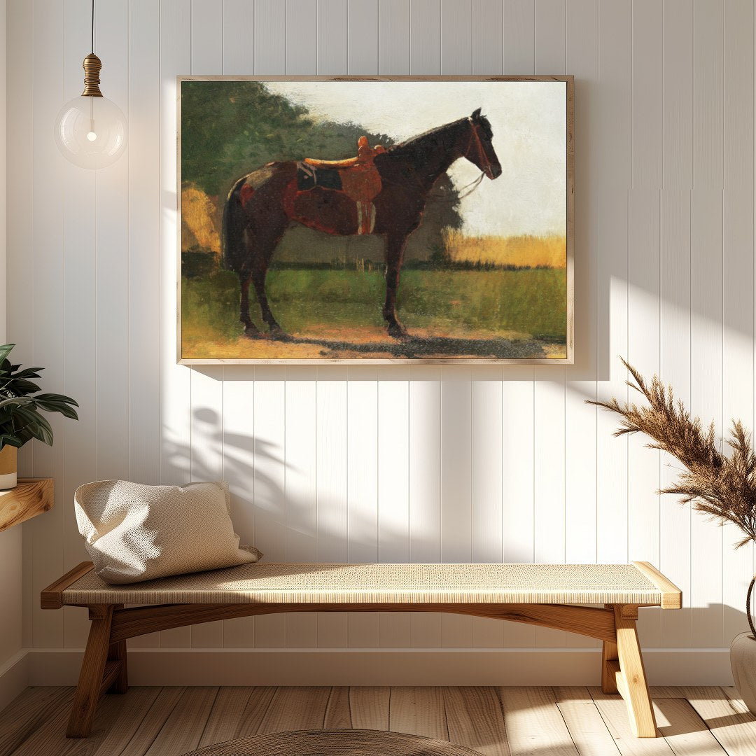 Immerse yourself in the tranquility of this captivating artwork featuring a majestic horse against for Hallway