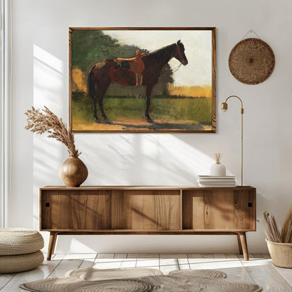Immerse yourself in the tranquility of this captivating artwork featuring a majestic horse against for Sitting Area