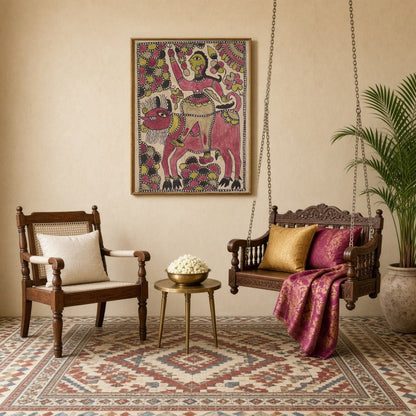 Immerse yourself in the spiritual majesty depicted in 'Majestic Essence,' where Lord Shiva rides for Sitting Lounge