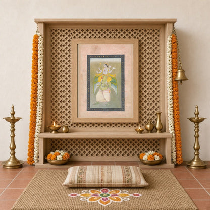 Experience the divine elegance of Lord Vishnu atop his celestial mount, Garuda, in this exquisite for Home Temple