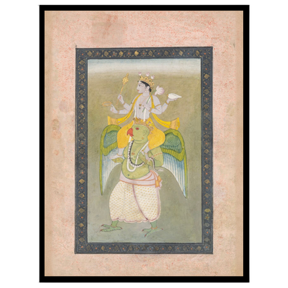 Experience the divine elegance of Lord Vishnu atop his celestial mount, Garuda, in this exquisite for retreat