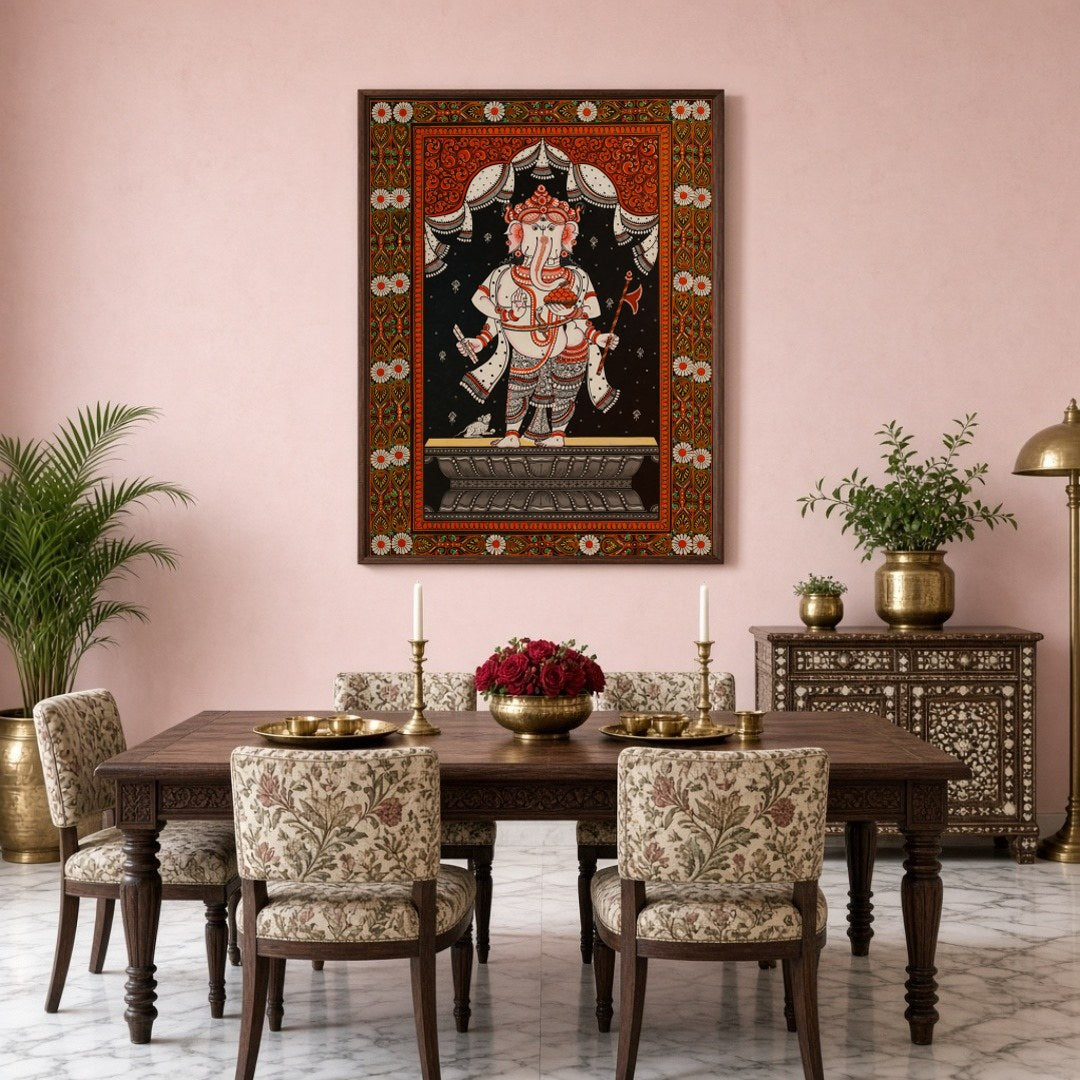 Immerse yourself in the divine energy with this captivating Pattachitra artwork featuring Lord for Dining