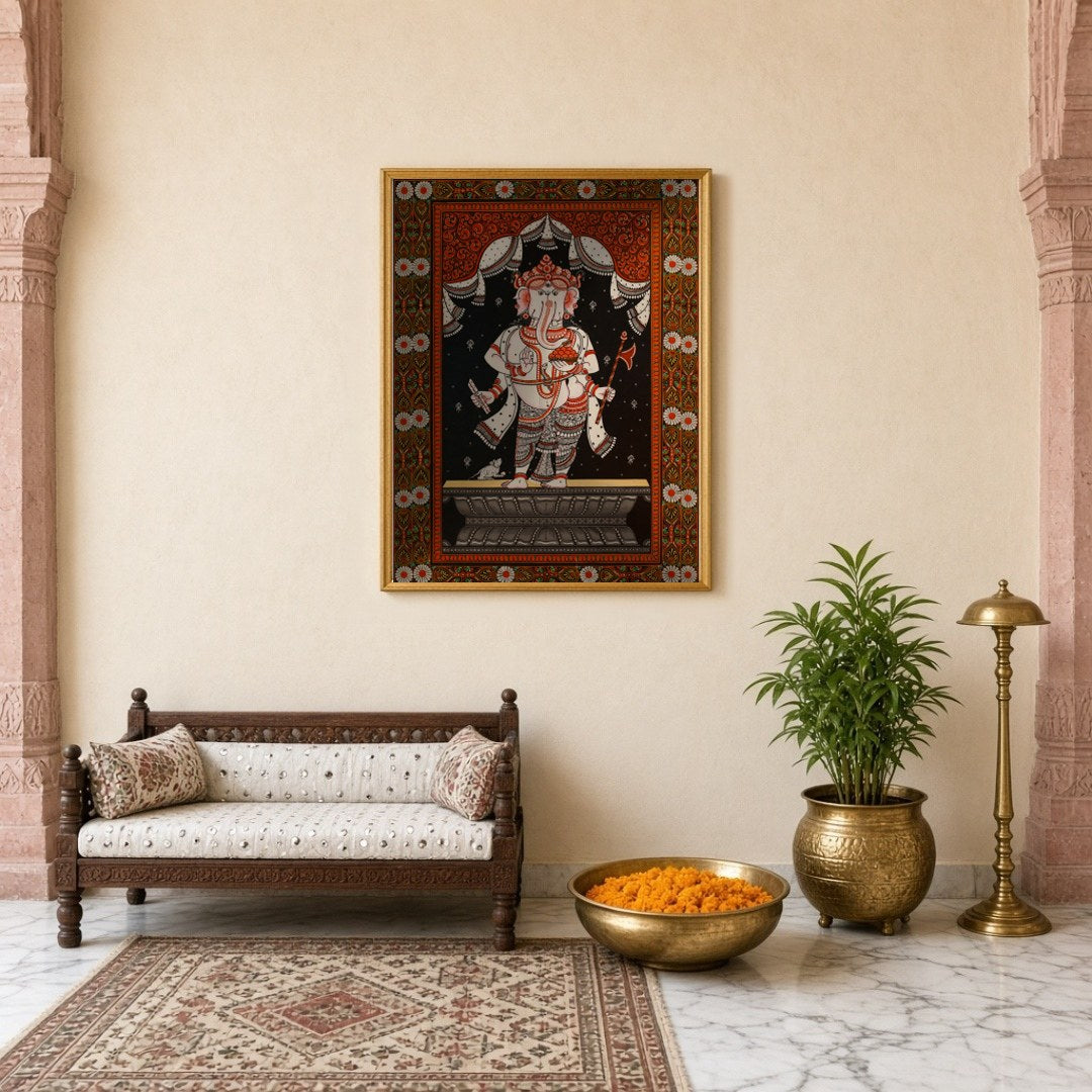 Immerse yourself in the divine energy with this captivating Pattachitra artwork featuring Lord for Entrance