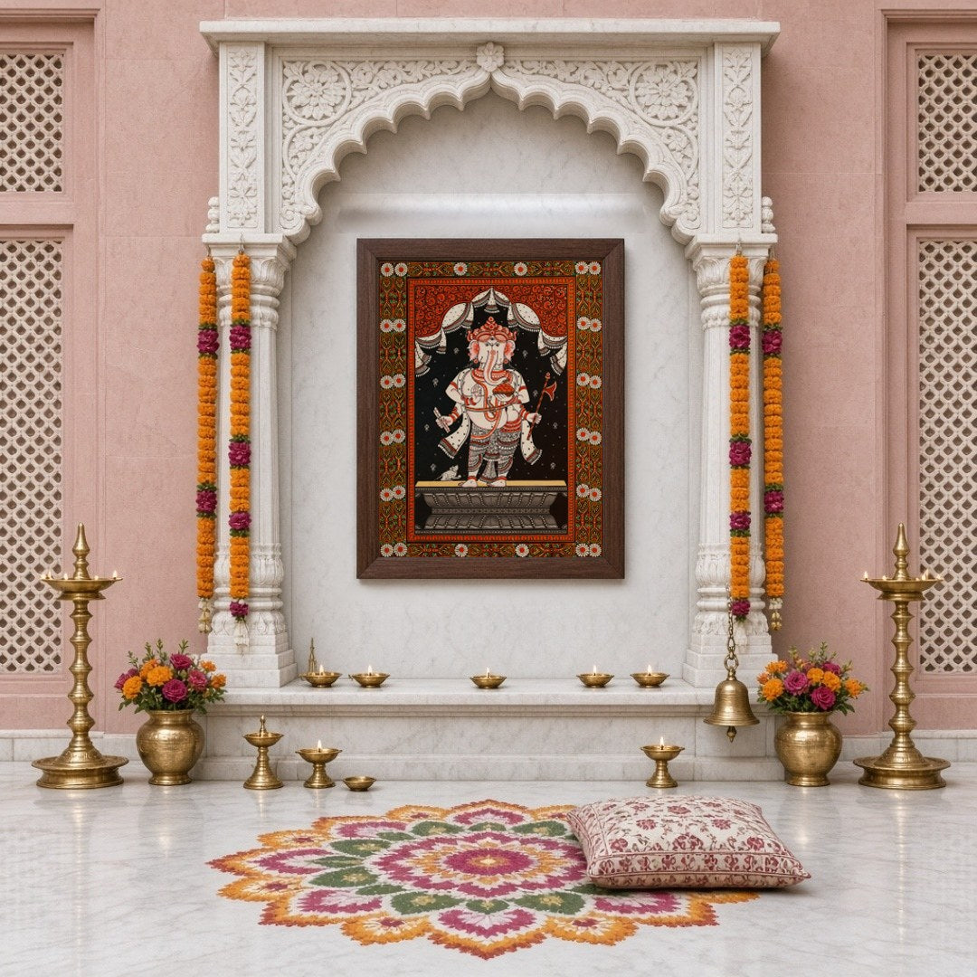 Immerse yourself in the divine energy with this captivating Pattachitra artwork featuring Lord for Home Temple