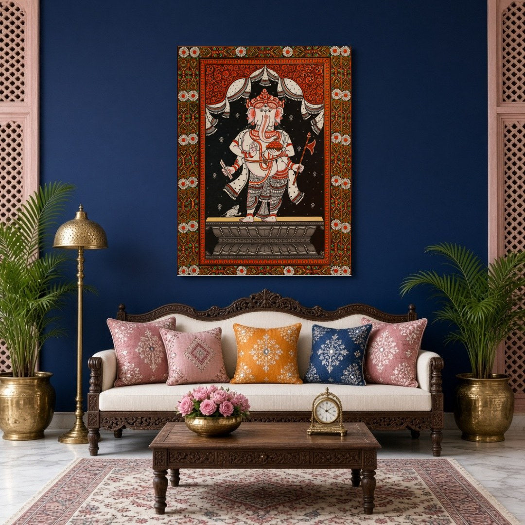 Immerse yourself in the divine energy with this captivating Pattachitra artwork featuring Lord for Living Room