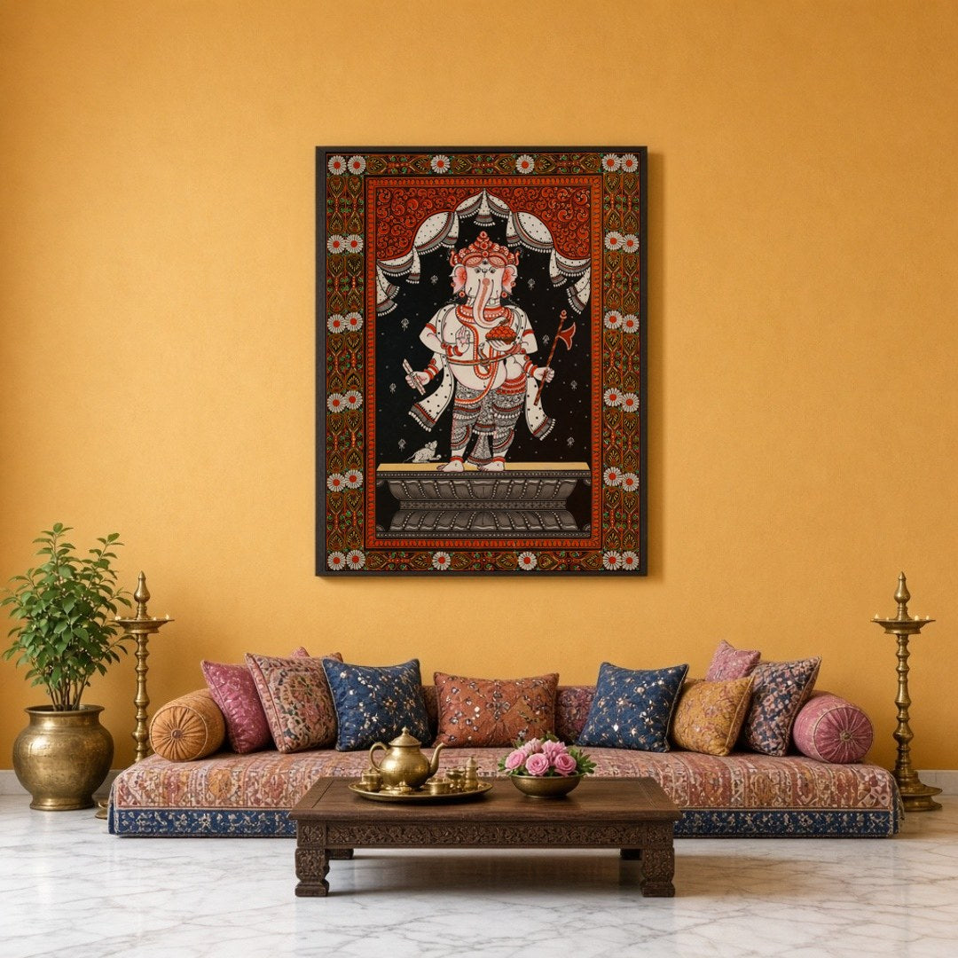 Immerse yourself in the divine energy with this captivating Pattachitra artwork featuring Lord for Sitting Lounge