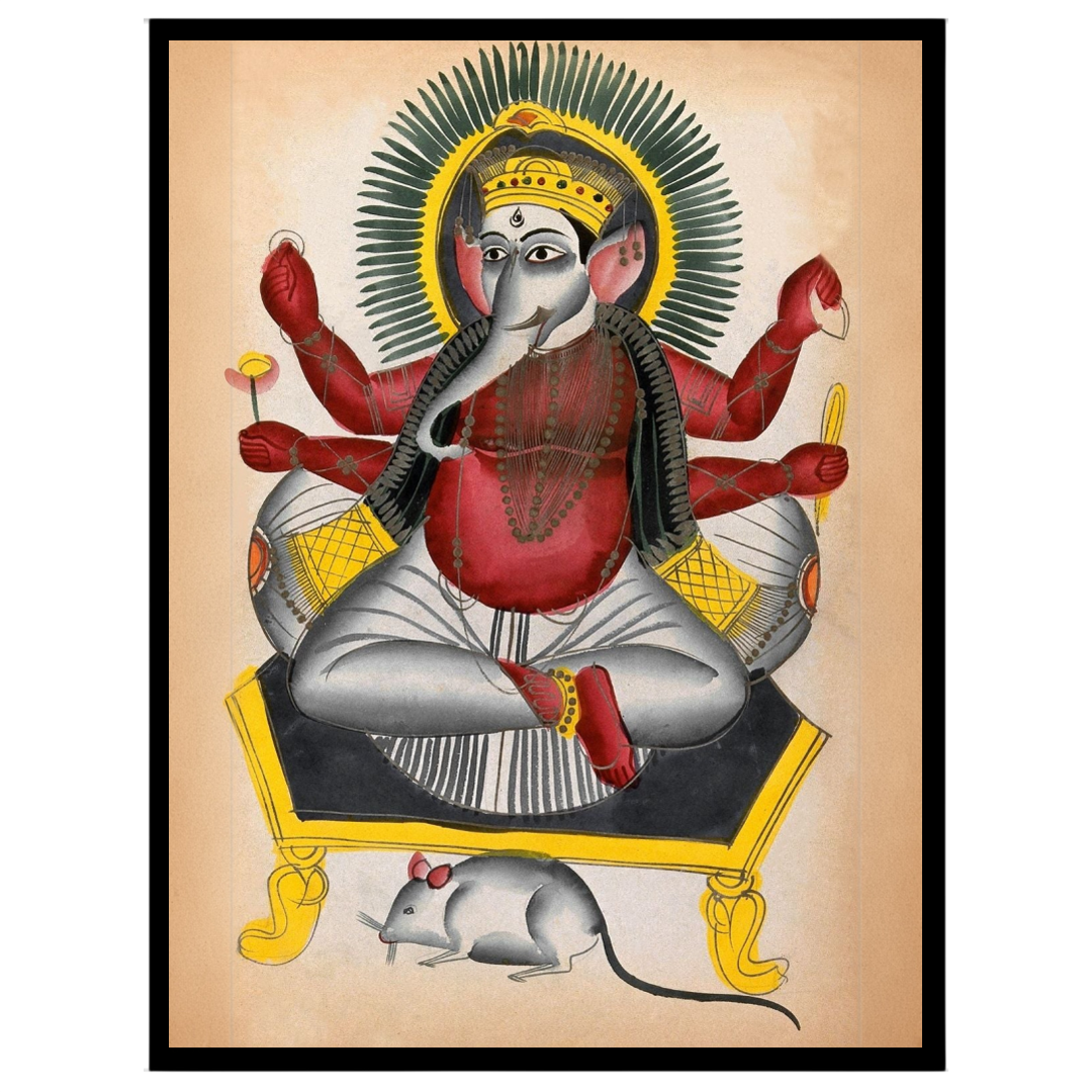 Experience a divine connection with this striking Kalighat folk art depicting Lord Ganesha for abode