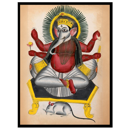 Experience a divine connection with this striking Kalighat folk art depicting Lord Ganesha for abode