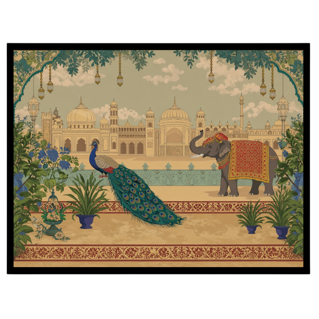 Immerse yourself in the opulent elegance of Pichwai art with this captivating scene of elephants for nook