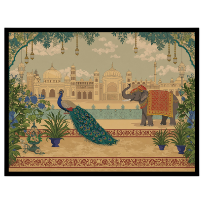 Immerse yourself in the opulent elegance of Pichwai art with this captivating scene of elephants for nook
