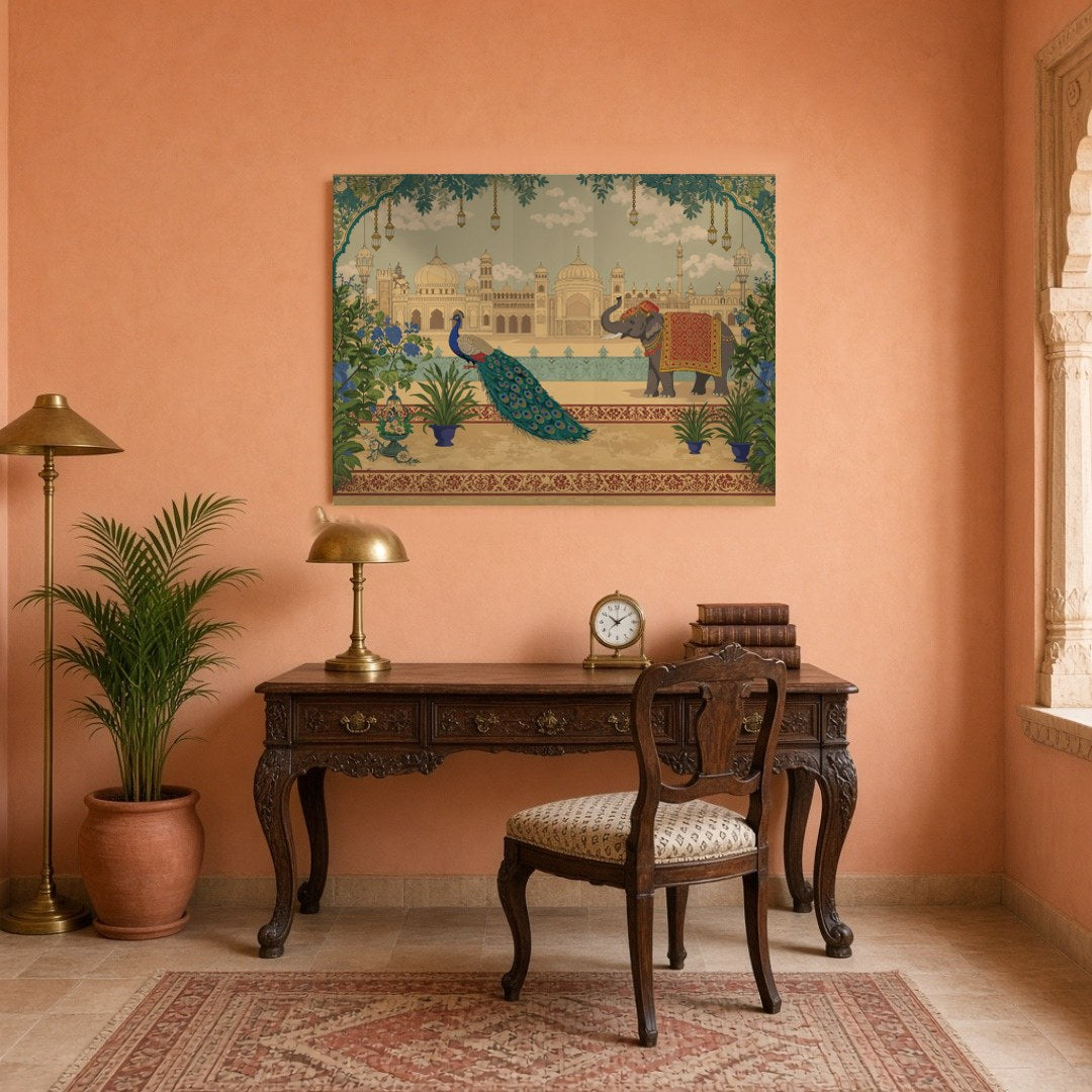 Immerse yourself in the opulent elegance of Pichwai art with this captivating scene of elephants for Study