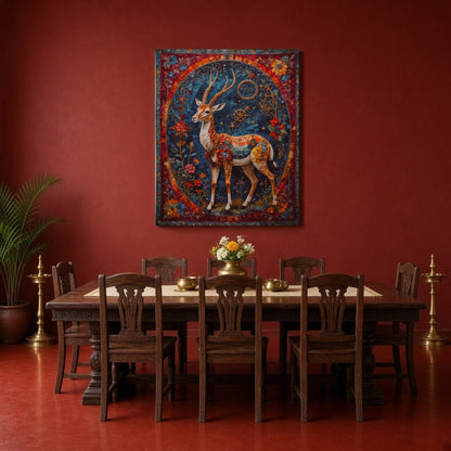 Immerse yourself in a mesmerizing world with this captivating artwork of a majestic gazelle, for Dining