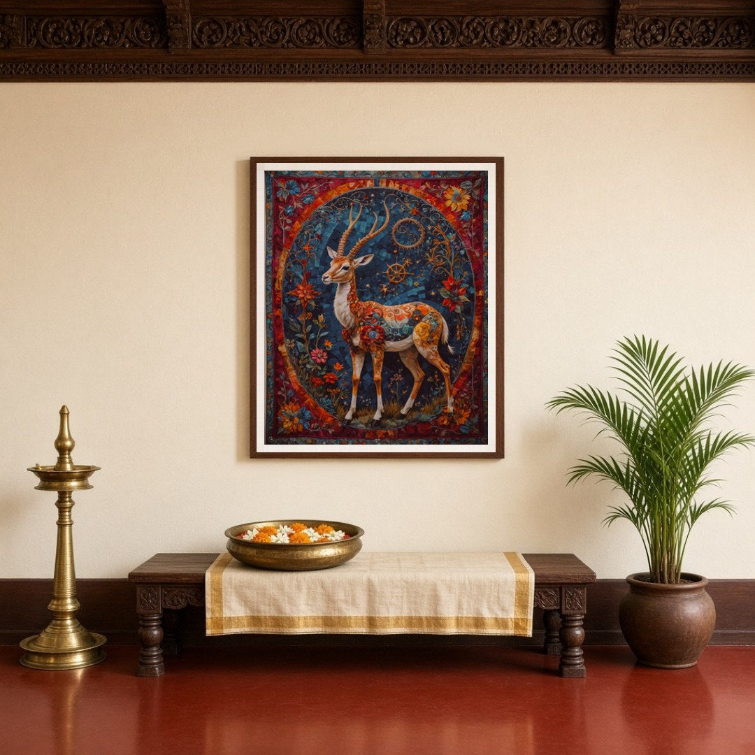 Immerse yourself in a mesmerizing world with this captivating artwork of a majestic gazelle, for Entrance