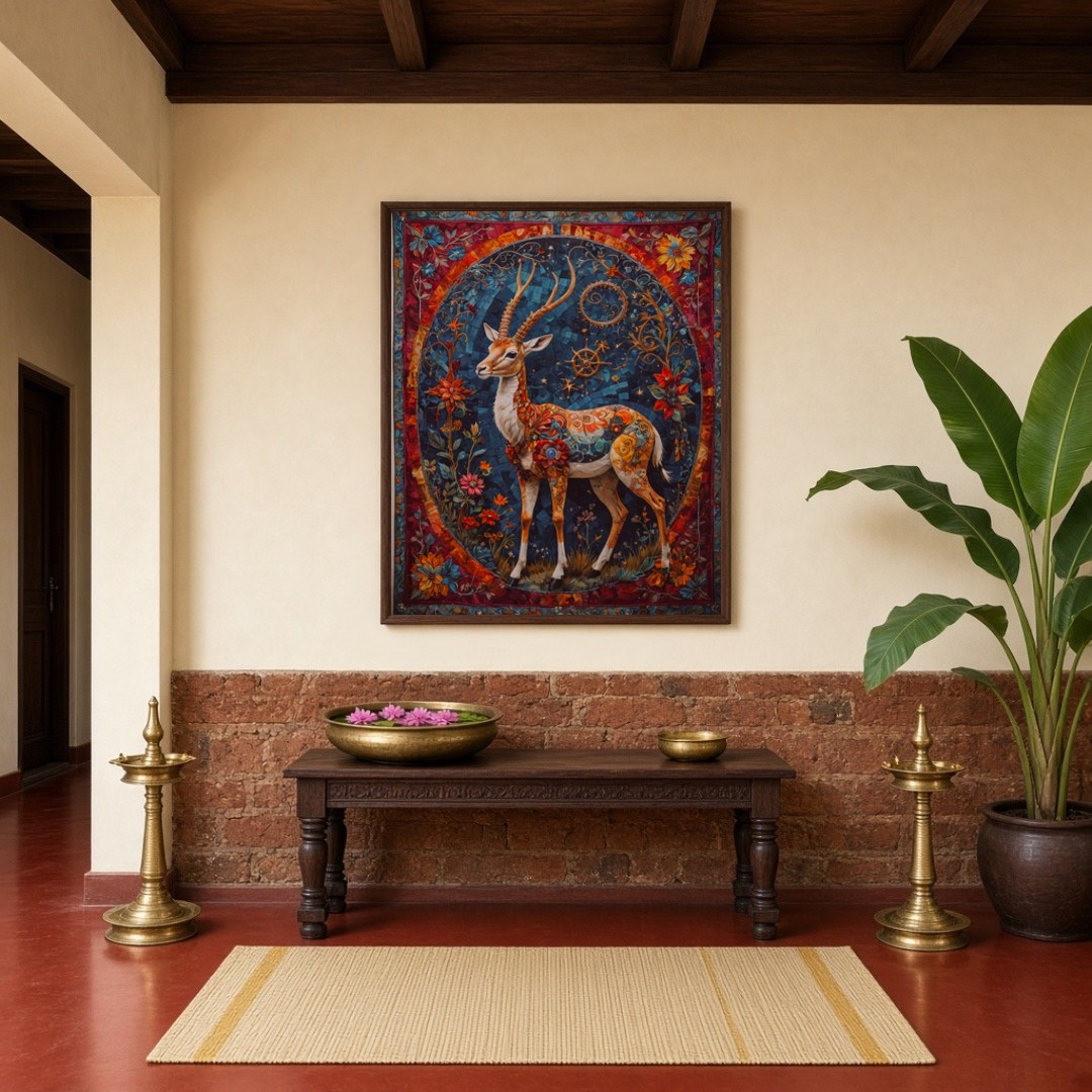 Immerse yourself in a mesmerizing world with this captivating artwork of a majestic gazelle, for Hallway