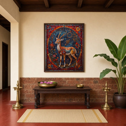 Immerse yourself in a mesmerizing world with this captivating artwork of a majestic gazelle, for Hallway
