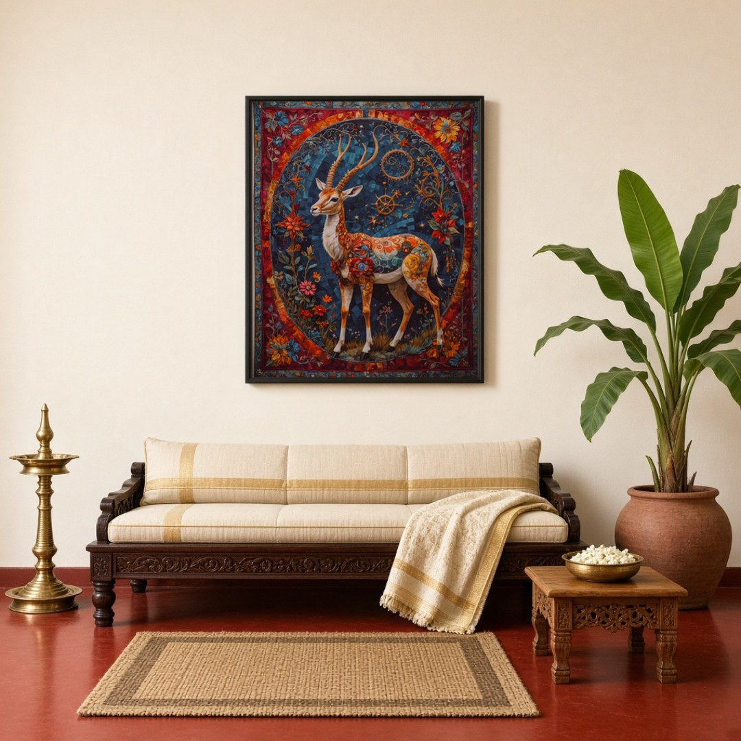 Immerse yourself in a mesmerizing world with this captivating artwork of a majestic gazelle, for Living Room