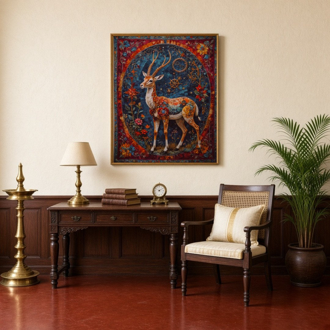 Immerse yourself in a mesmerizing world with this captivating artwork of a majestic gazelle, for Study