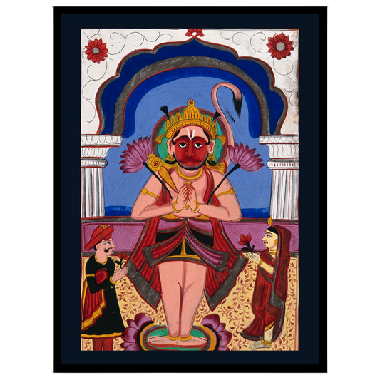 Experience the divine presence of Lord Hanuman depicted in exquisite Phad Art, as he stands for decor