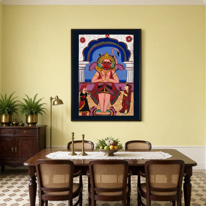 Experience the divine presence of Lord Hanuman depicted in exquisite Phad Art, as he stands for Dining