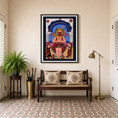Experience the divine presence of Lord Hanuman depicted in exquisite Phad Art, as he stands for Entrance