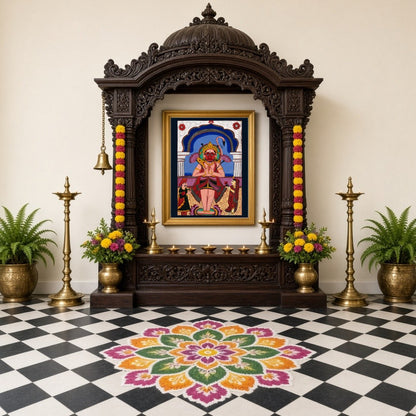 Experience the divine presence of Lord Hanuman depicted in exquisite Phad Art, as he stands for Home Temple