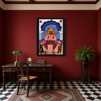 Experience the divine presence of Lord Hanuman depicted in exquisite Phad Art, as he stands for Study