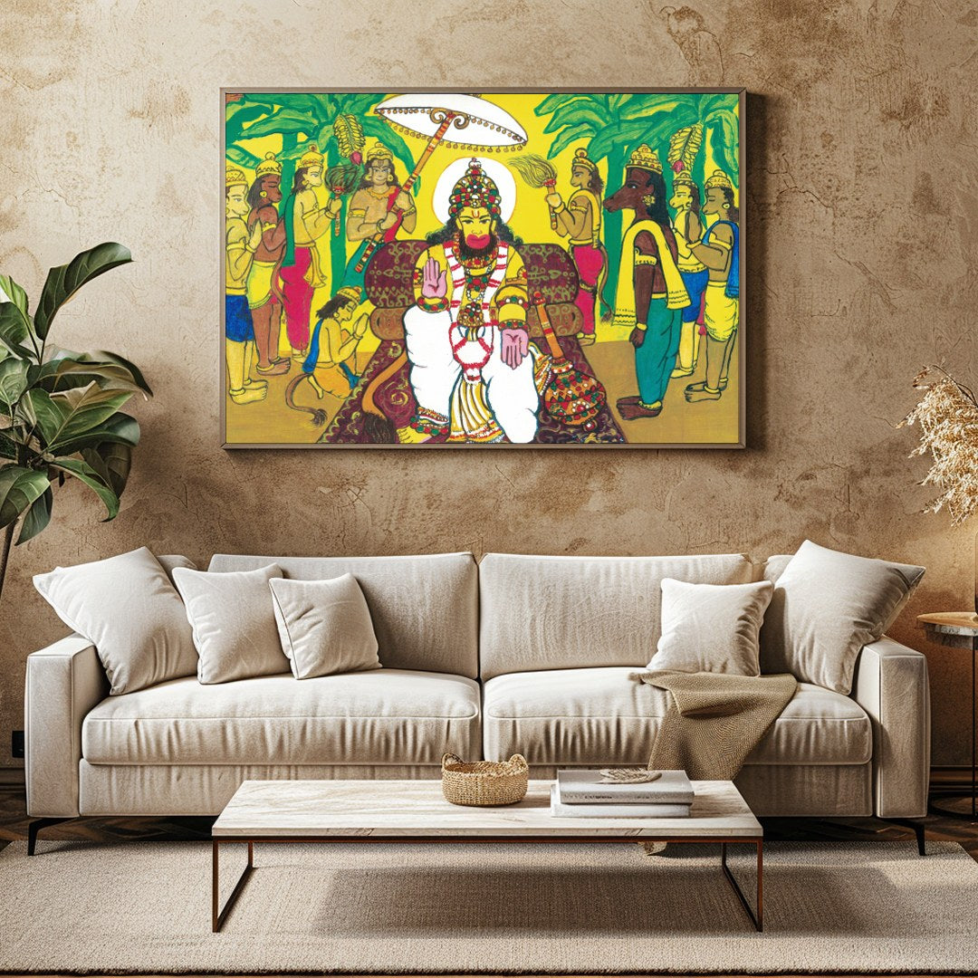 Celebrate spirituality and divine strength with this vibrant artwork featuring Lord Hanuman for Dining