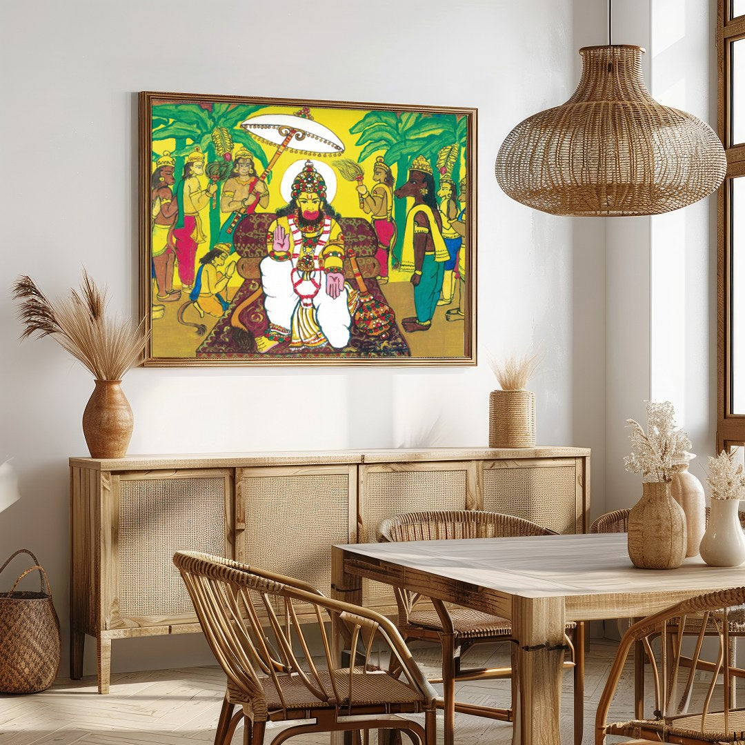 Celebrate spirituality and divine strength with this vibrant artwork featuring Lord Hanuman for Entrance