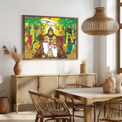 Celebrate spirituality and divine strength with this vibrant artwork featuring Lord Hanuman for Entrance