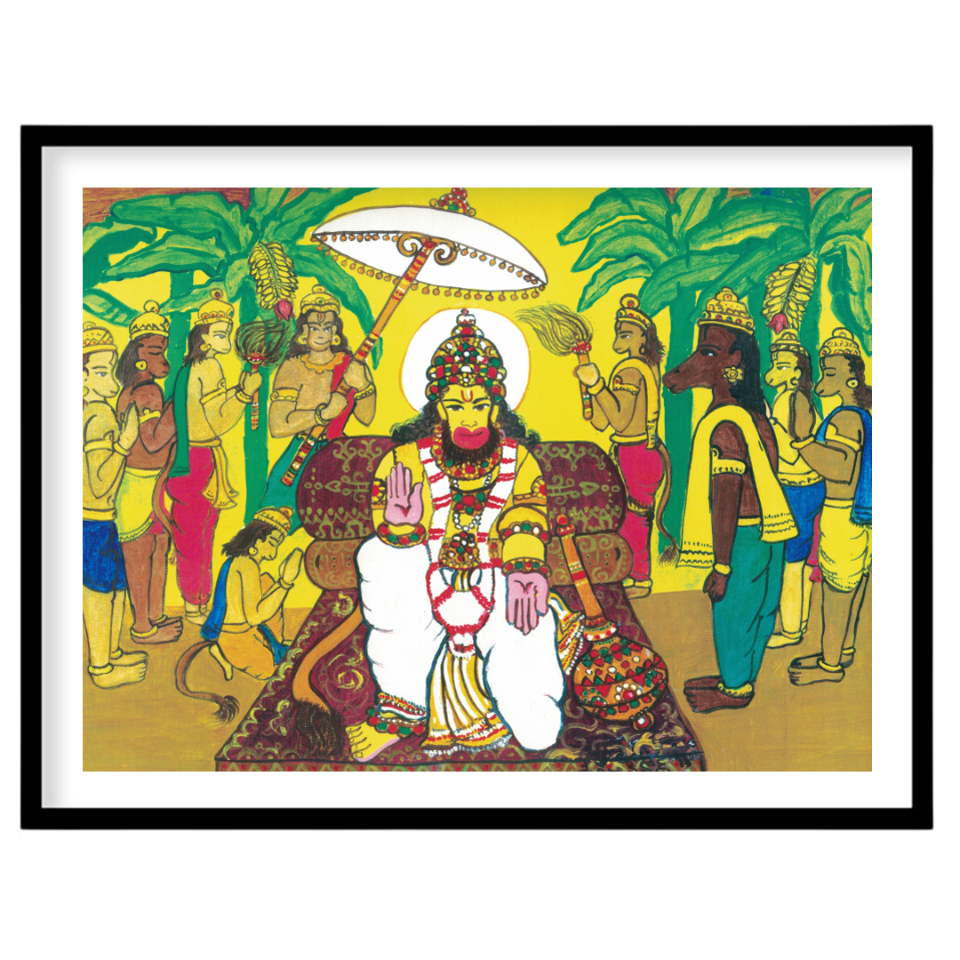 Celebrate spirituality and divine strength with this vibrant artwork featuring Lord Hanuman for home