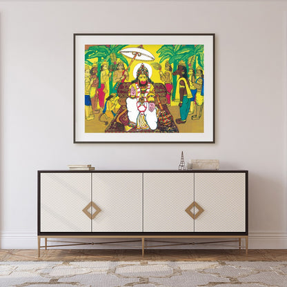 Celebrate spirituality and divine strength with this vibrant artwork featuring Lord Hanuman for Study