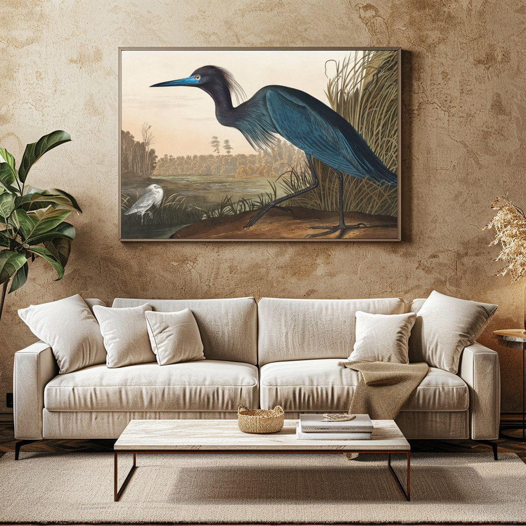 This exquisite piece captures the elegance of a heron posing amidst a tranquil wetland. Rich in for Family Room