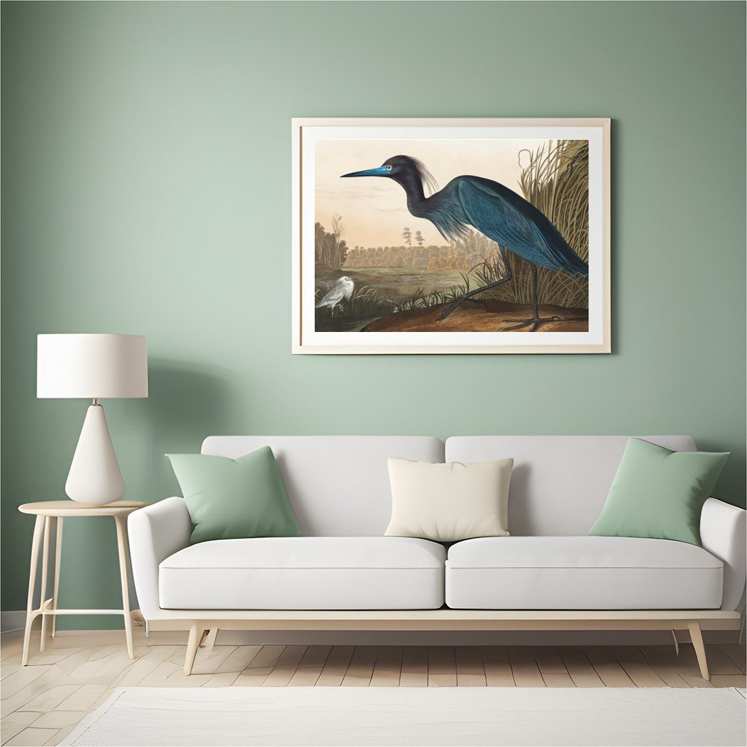 This exquisite piece captures the elegance of a heron posing amidst a tranquil wetland. Rich in for Hall