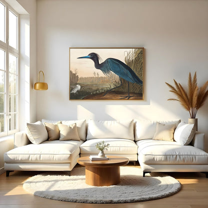 This exquisite piece captures the elegance of a heron posing amidst a tranquil wetland. Rich in for Living Room